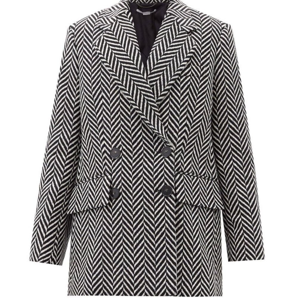 Stella McCartney Edith Double Breasted Chevron Wool Blend Jacket 40 4 Small NEW